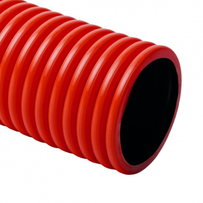 Жорстка самозатухаюча двостінна гофрована труба KOPODUR d63x5,5мм HDPE, протяжка, колір червоний