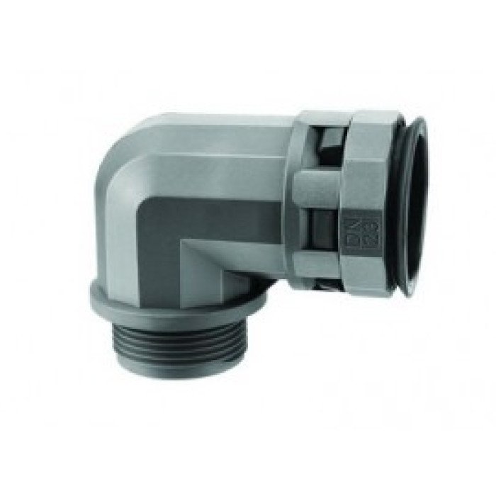 Муфта 90˚ труба-коробка DN17мм, M20x1,5, полиамид, черный цвет, ДКС