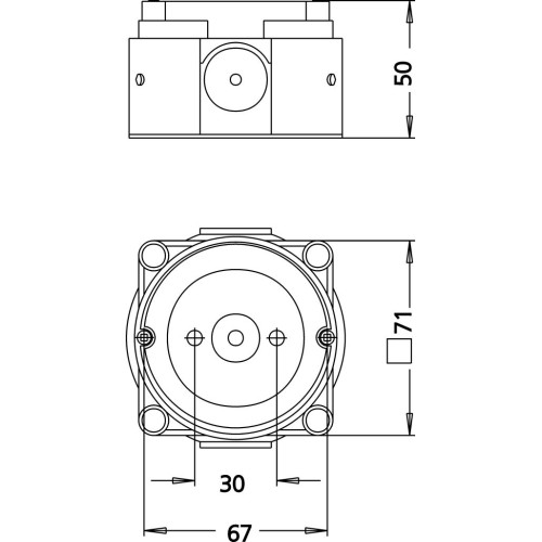 Установча коробка U 71 Perilex, розмір 71х71х50 мм, діаметр 70 мм. Плоский підрозетник