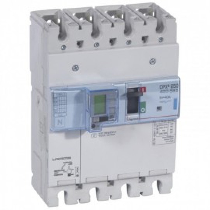 Автоматический выключатель DPX³ 250, эл. расцепитель с изм. блоком, с диф. защитой, 70 кА, 400 В~, 4П, 40 А Автоматический выключатель DPX³ 250, эл. расцепитель с изм. блоком, с диф. защитой, 70 кА, 400 В~, 4П, 40 А