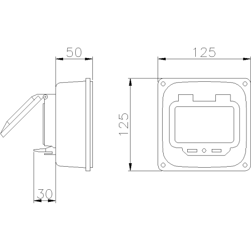 АЛЮКАЗОВА КРИШКА З ПРОЗОРИМИ ДВЕРЦЯТАМИ 125X125X50 4 МОДУЛІ EN50022 IP67