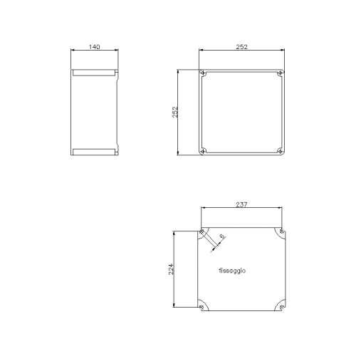 ALUPRES JUNCTION BOX IN ALUMINIUM ALLOY 252X252X140 WITH WINDOWS F5/F5/F5/F5 - IP55