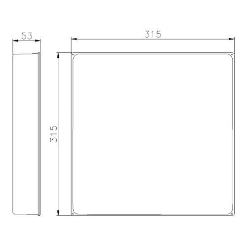 НИЗЬКА ГЛУХА КРИШКА ALUCASE ВИСОТА 53 ММ ДЛЯ КОРОБКИ 315X315 ММ IP55