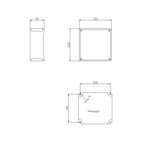 ALUCASE BOX IN MARINE GRADE ALUMINIUM 220X220X95 WITH WINDOWS F3/F3/F3/F3 IP66