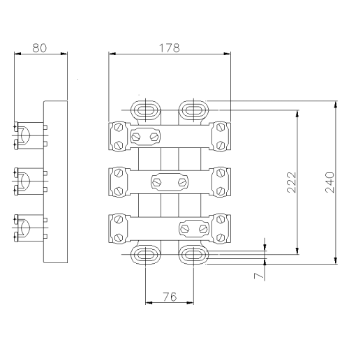 CONTACT CERAMIC TERMINAL BLOCK WITH FLAT TERMINALS 3X200MM2