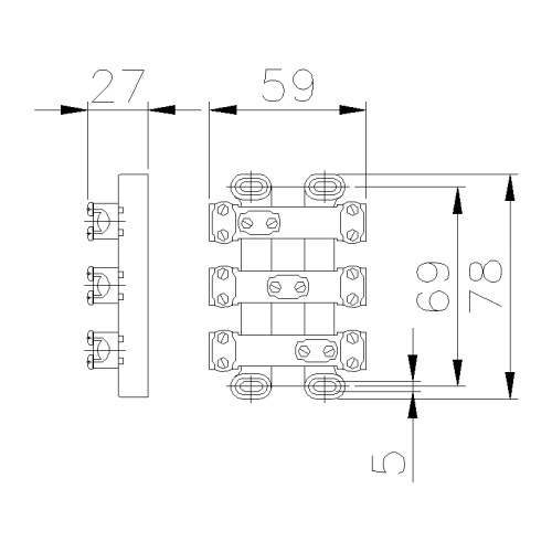 CONTACT CERAMIC TERMINAL BLOCK WITH FLAT TERMINALS 3X16MM2