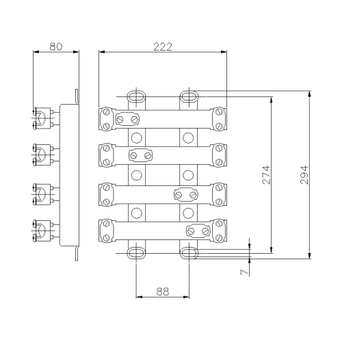 CONTACT CERAMIC TERMINAL BLOCK WITH FLAT TERMINALS 4X200MM2