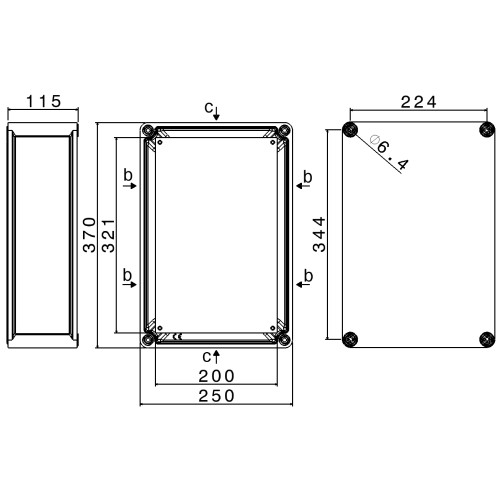 TAISBOX BOX IN THERMOSETTING GRP 500X370X115mm WITH BACK PLATE WITH WINDOWS bb/c/bb/c