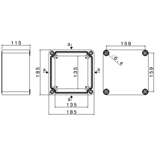 TAISBOX BOX IN THERMOSETTING GRP 185X185X115mm WITH BACK PLATE WITH WINDOWS a/a/a/a