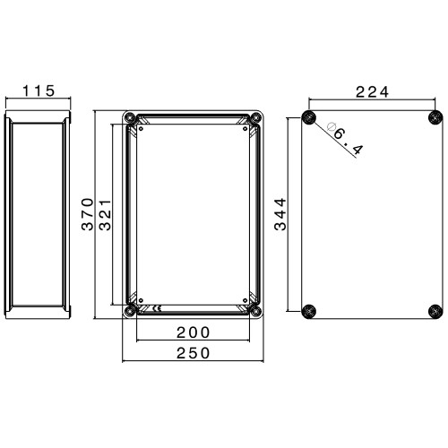 TAIS JUNCTION BOX IN THERMOSETTING (GRP) 370X250X115MM WITH BACK PLATE WITH BLIND WALLS - IP65