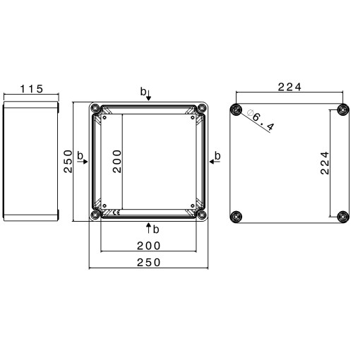 TAIS JUNCTION BOX IN THERMOSETTING (GRP) 250X250X115MM WITH BACK PLATE WITH WINDOWS B/B/B/B