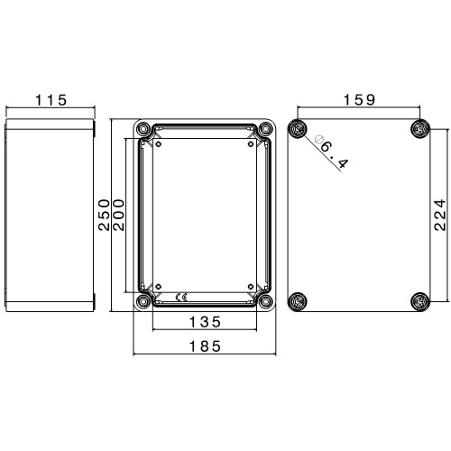 TAIS JUNCTION BOX IN THERMOSETTING (GRP) 185X250X115MM WITH BACK PLATE WITH BLIND WALLS - IP67