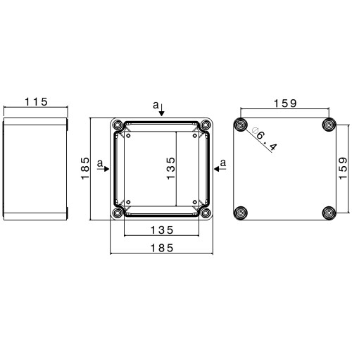TAIS JUNCTION BOX IN THERMOSETTING (GRP) 185X185X115MM WITH BACK PLATE WITH WINDOWS A/A/BLIND/A
