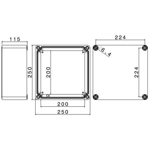 TAISBOX BOX IN THERMOSETTING GRP 250X250X115MM WITH BACK PLATE IP65
