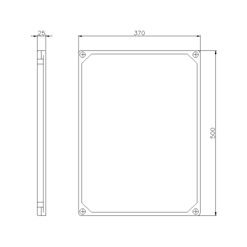 TAIS TRANSPARENT COVER IN THERMOSETTING (GRP), LOW, HEIGHT 25 FOR BOX 370X500X115 IP67
