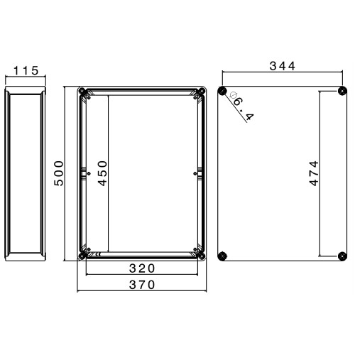 TAIS JUNCTION BOX IN THERMOSETTING (GRP) 500X370X115MM WITH BACK PLATE WITH BLIND WALLS - IP65