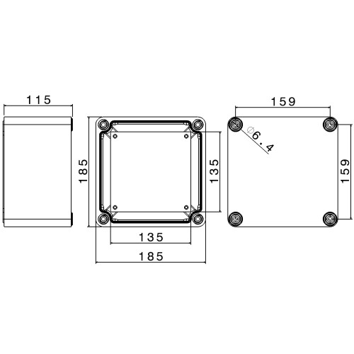 TAIS JUNCTION BOX IN THERMOSETTING (GRP) 185X185X115MM WITH BACK PLATE WITH BLIND WALLS - IP67