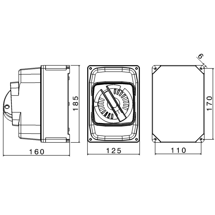 CAM-ALUPRES ISOLATOR SWITCH IN MARINE GRADE ALUMINIUM FOR WALL MOUNTING 6X40A