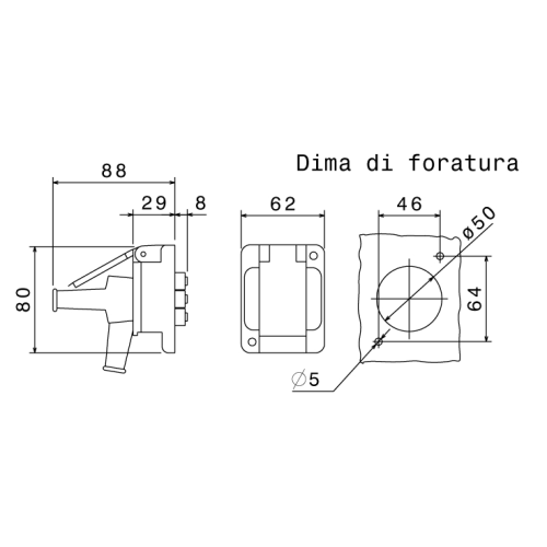 TAIS MIGNON РОЗЕТКА 2P+E 10/16A 250V НА ПАНЕЛЬ