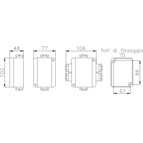 TAIS MIGNON ENCLOSURE IN THERMOSETTING GRP 77 X 102 X 48MM INLETS 6XM25