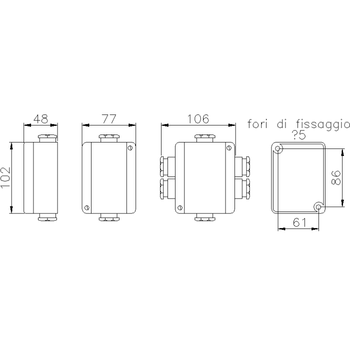TAIS MIGNON ENCLOSURE IN THERMOSETTING GRP 77 X 102 X 48MM INLETS 6XM25
