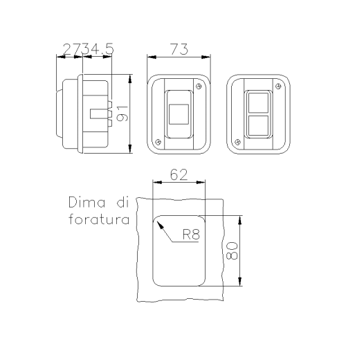 TAIS MIGNON SINGLE POLE PUSH BUTTON 10A 400V NC IN PANEL MOUNTING WATERTIGHT ENCLOSURE