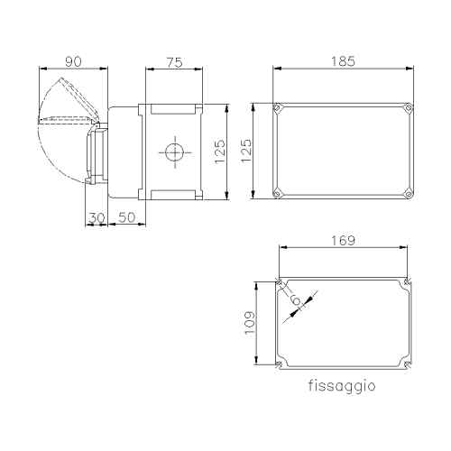 TAIS КОРОБКА 185X125X125ММ З ОТВОРАМИ PG29/-/2XPG21/- З ВІКНОМ X 6,5 МОДУЛІВ