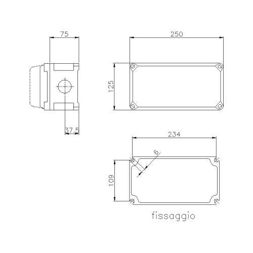 ТАІС КОРОБКА 250X125X125ММ З ОТВОРАМИ PG36/PG36/2XPG29/PG36