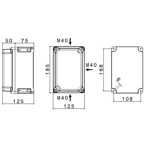 TAIS-EX ENCLOSURE IN THERMOSETTING GRP 125x185 1SOCKET 40/63A M40