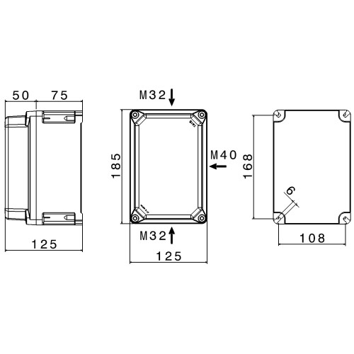 TAIS-EX ENCLOSURE IN THERMOSETTING GRP 125x185 1SOCKET 16/32A M32