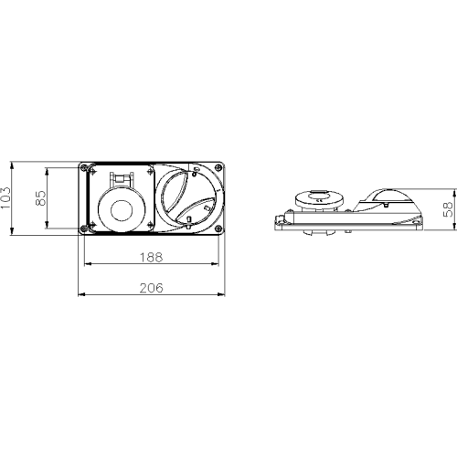 PRIMA SWITCHED SOCKET WITH MECHANICAL INTERLOCK 16A 2P+E 100-130V 50-60HZ 6H IP44