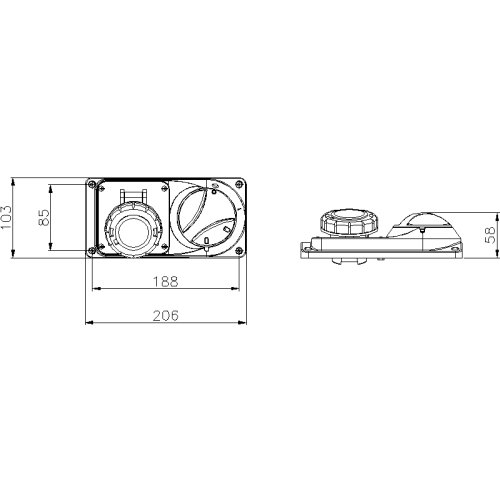 PRIMA SWITCHED SOCKET WITH MECHANICAL INTERLOCK 16A 3P+E 380-415V 50-60HZ 6H IP55