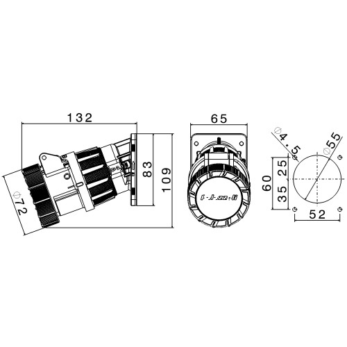 ROTOR 20° ANGLED ROTOSWITCHED SOCKET 2P+T 16A 110-130V 4H IP66/67/69
