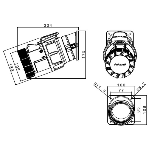 ROTOR 20° ANGLED ROTOSWITCHED SOCKET 63A 3P+N+E 400V 6H IP66/67/69