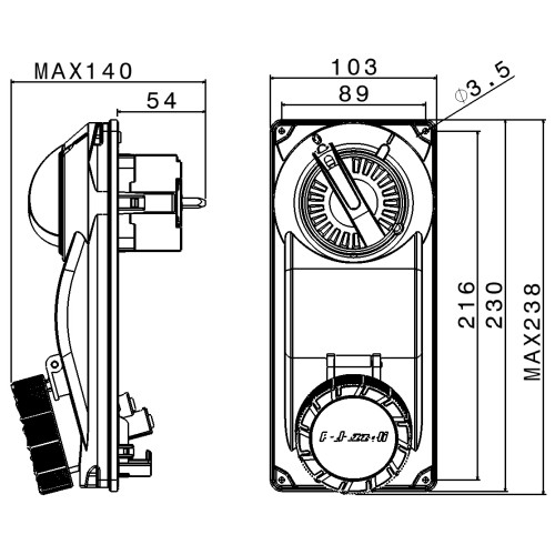 РОЗЕТКА З МЕХАНІЧНИМ БЛОКУВАННЯМ 32A 3P+N+E 200-250V 50-60HZ 9H IP66/IP67