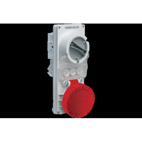 РОЗЕТКА З МЕХАНІЧНИМ БЛОКУВАННЯМ І ТРИМАЧЕМ ЗАПОБІЖНИКА 63A 3P+E 380-415V 50-60HZ 6H IP65