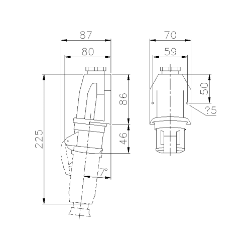 CEE НАДНИЗЬКОВОЛЬТНИЙ НАСТІННИЙ ВВІД, КУТ 90°, 16A 2P 20-25/40-50V DC 10H IP44