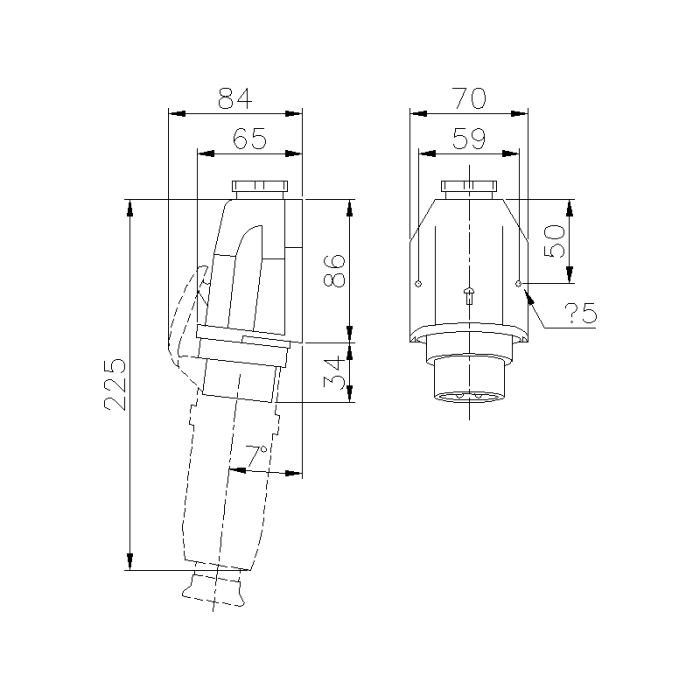 CEE НАДНИЗЬКОВОЛЬТНИЙ НАСТІННИЙ ВВІД, КУТ 90°, 32A 2P 20-25/40-50V 100-200HZ 4H IP44