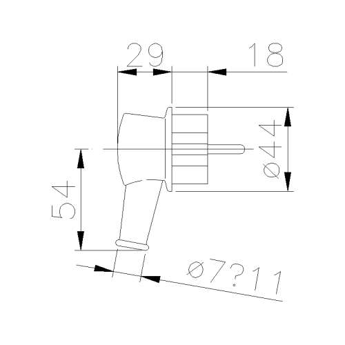 ШТЕПСЕЛЬНА ВИЛКА SCHUKO, КУТОВА 90° 2P+E 10/16A 250V В ГУМІ IP44