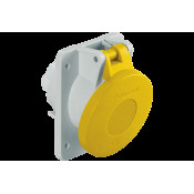 TOPTER PANEL MOUNTED SOCKET, 15° ANGLED, COMPACT FLANGE, 16A 2P+E 100-130V 50-60HZ 4H IP44