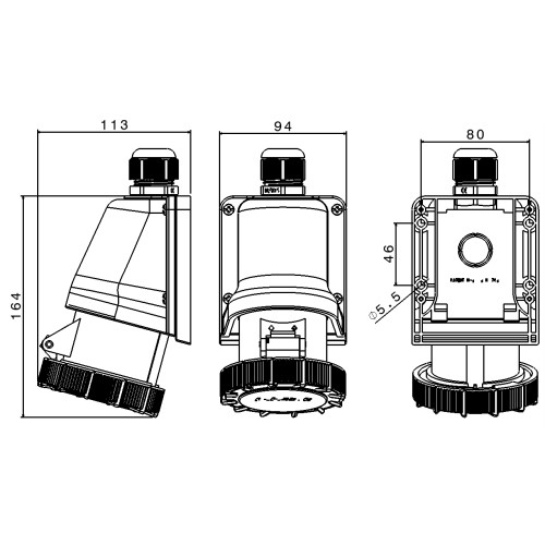 НАСТІННА РОЗЕТКА TOPTER, КУТ 90°, 32A 3P+E 380-440V 3H IP67