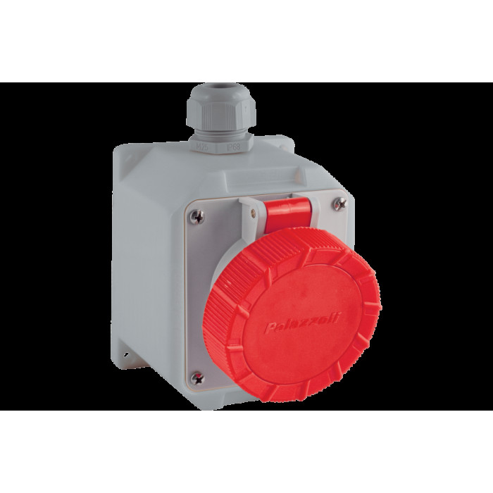 НАСТІННА РОЗЕТКА TOPTER, КУТОВА, 15°, 32A 2P+E 100-130V 50-60HZ 4H IP66/IP67