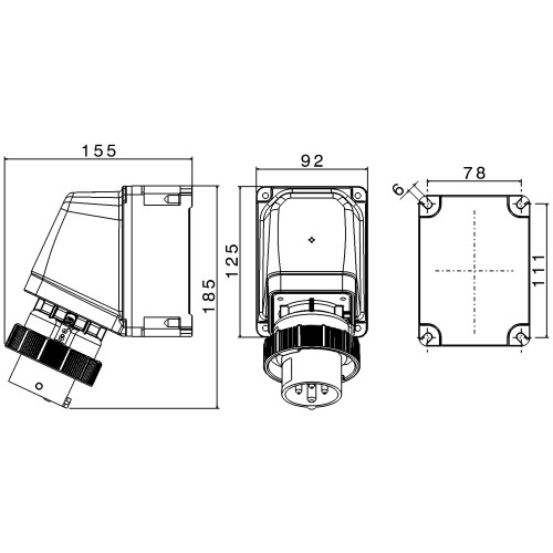 X-CEE 65° ANGLED WALL MOUNTING INLET 16A 3P+E 400V 6H IP66/67/68/69