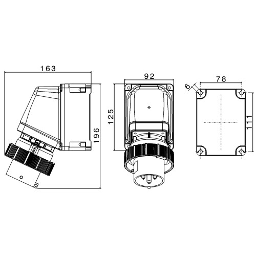 X-CEE 65° КУТОВИЙ НАСТІННИЙ ВВІД 32A 3P+E 400V 6H IP66/67/68/69
