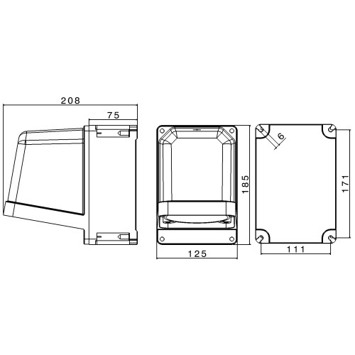 НАКЛОНЕНА НАСТІННА КОРОБКА TAIS 80° - 1 GANG 125A 114X114 IP66/67/68/69
