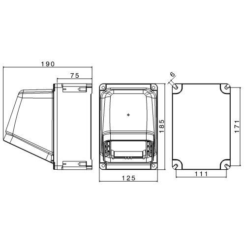 TAIS 65° ANGLED WALL MOUNTED BOX - 1 GANG 63A 100x108 IP66/67/68/69