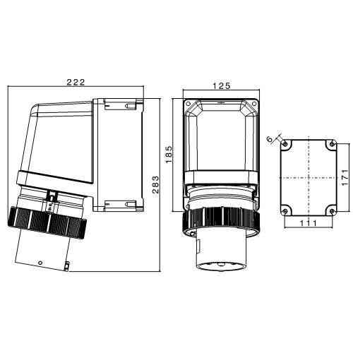 X-CEE 65° КУТОВИЙ НАСТІННИЙ ВВІД 125A 3P+N+E 400V 6H IP66/67/68/69