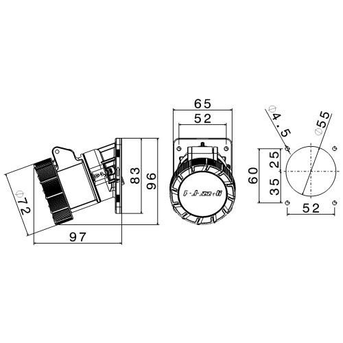 X-CEE 20° КУТОВА РОЗЕТКА 16A 2P+E 230V 6H IP66/67/68/69