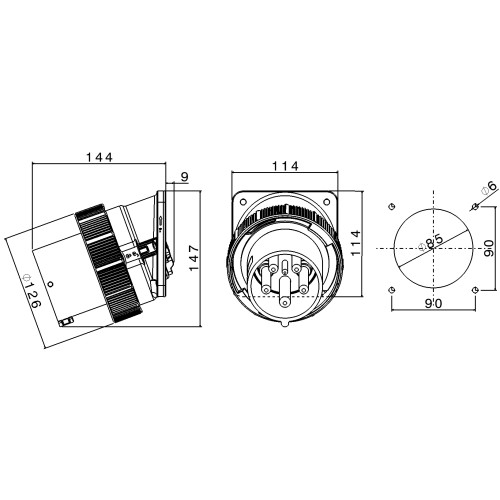 X-CEE 20° ANGLED INLET 125A 3P+E 400V 6H IP66/67/68/69