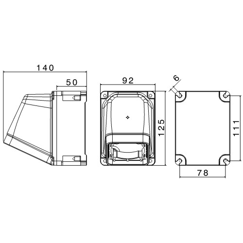 КОРОБКА НАГНУТА НАСТІННА TAIS 65° - 1 GANG 16A-32A 65X83 IP66/67/68/69